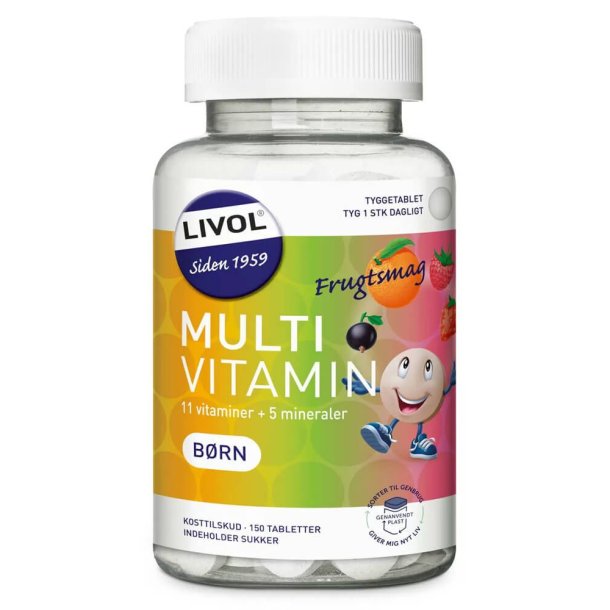 Livol Multivitamin brn frugtsmag 150 tabletter
