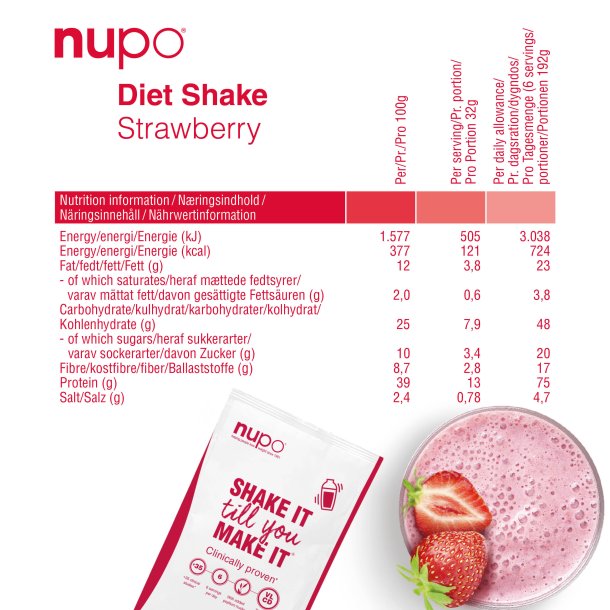 NUPO Diet Shake Strawberry 12 breve