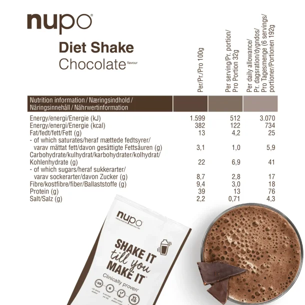 NUPO Diet Shake Chocolate 12 breve